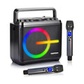 Karaoke Machine, Bluetooth Speaker with 2 Wireless Microphones, Portable Voice Amplifier PA System for Adults Kids with LED Lights Support Bass/Treble Adjustment, TF Card/USB, REC for Home Party