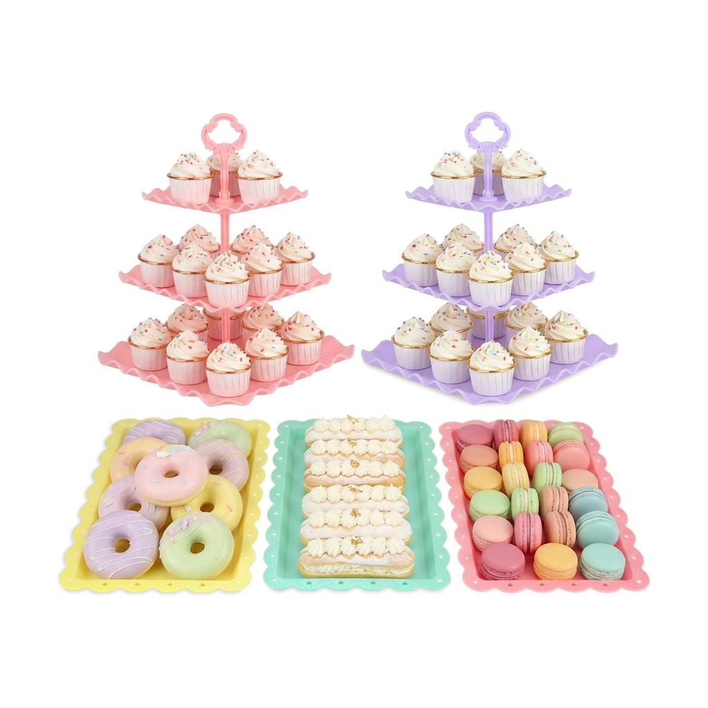 NWK 5-Piece Cupcake Stand & Appetizer Trays Set (Colorful)