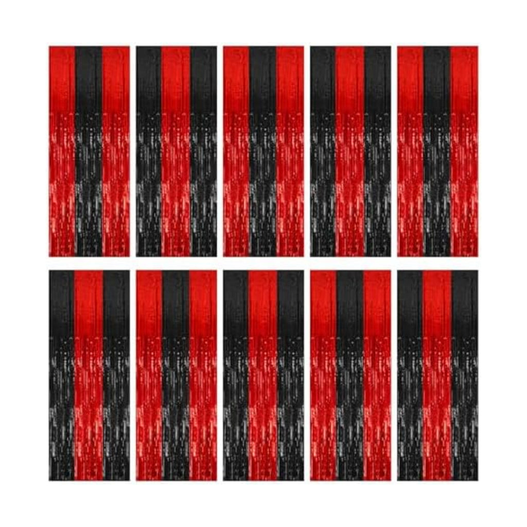 10 Pack Black and Red Party Backdrop Streamers Decorations Foil Fringe Curtains Metallic Tinsel Backdrop for Birthday Halloween Christmas New Year Fancy Ball Graduation Party Decor