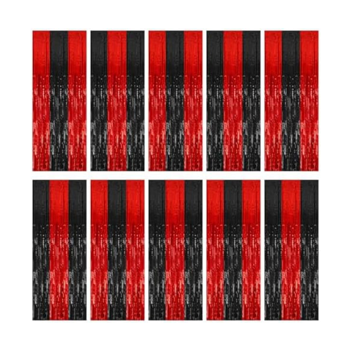 10 Pack Black and Red Party Backdrop Streamers Decorations Foil Fringe Curtains Metallic Tinsel Backdrop for Birthday Halloween Christmas New Year Fancy Ball Graduation Party Decor