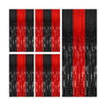 5 Pack Black and Red Party Backdrop Streamers Decorations Foil Fringe Curtains Metallic Tinsel Backdrop for Birthday Halloween Christmas New Year Fancy Ball Graduation Party Decor