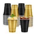 LANLISA 100Pcs Black and Gold Plastic Cups, 16 oz Disposable Cups For Birthday Party, Graduation Decorations, New Years Eve
