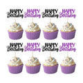 30 PCS Happy Birthday Cupcake Toppers Glitter Happy Birthday Cupcake Picks for Celebrating Anniversary Theme Christmas Party Cake Decorations Supplies Black Purple