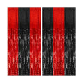 2 Pack Black and Red Party Backdrop Streamers Decorations Foil Fringe Curtains Metallic Tinsel Backdrop for Birthday Halloween Christmas New Year Fancy Ball Graduation Party Decor