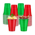 LANLISA 100Pcs Red and Green Plastic Cups, 16 oz Disposable Cups For Christmas Birthday Party Decorations