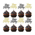 24 PCS Happy Birthday Cupcake Toppers Glitter Happy Birthday Cupcake Picks for Celebrating Anniversary Theme Party Cake Decorations Supplies Black Gold