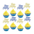 24 PCS Happy Birthday Cupcake Toppers Glitter Happy Birthday Cupcake Picks for Celebrating Anniversary Theme Party Cake Decorations Supplies Blue Gold