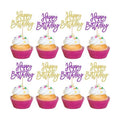 24 PCS Happy Birthday Cupcake Toppers Glitter Happy Birthday Cupcake Picks for Celebrating Anniversary Theme Party Cake Decorations Supplies Gold Purple