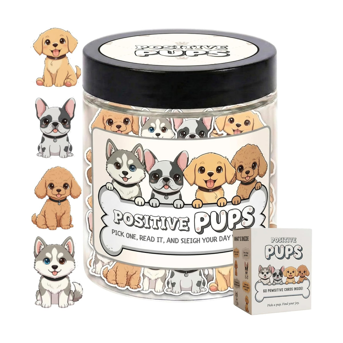 DEARMINE Positive Pups Jar, 60 Affirmation Cards, Dog Mom Gifts for Women, Teacher Appreciation Gift, Inspirational Gifts for Women, Cute Desk Decor for Dog Lovers and Coworkers