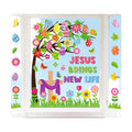 Whaline 6 Sheets Christian Easter Window Clings Window Decal Jesus Cross Floral Egg Tree Reusable Anti-Collision Windows Decor for Holiday Spring Party Supplies