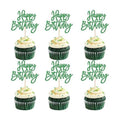 24 PCS Happy Birthday Cupcake Toppers Glitter Happy Birthday Cupcake Picks for Celebrating Anniversary Theme Party Cake Decorations Supplies Green