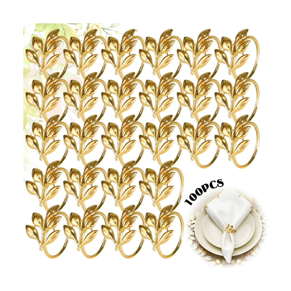 Leaf Napkin Rings Set of 100 Metal Napkin Rings Bulk Table Napkin Ring Suitable for Valentine Thanksgiving Banquets Table Parties and Everyday
