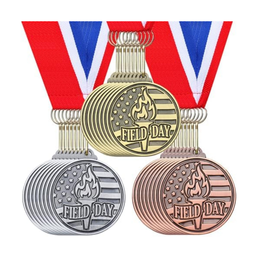 30 Pcs Award Medals 2" Gold Silver Bronze with Ribbon, Field Day