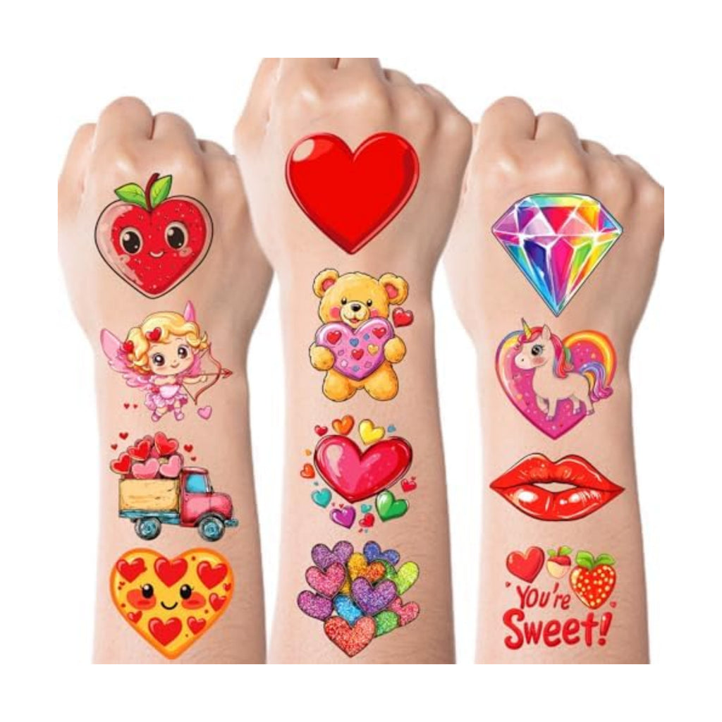 JCFIRE Valentines Day Stickers for Kids Temporary Tattoos, Heart Stickers for Valentines Day Gifts for Kids Classroom Exchange, Waterproof Decals for Party Favors, Goodie Bags, Crafts