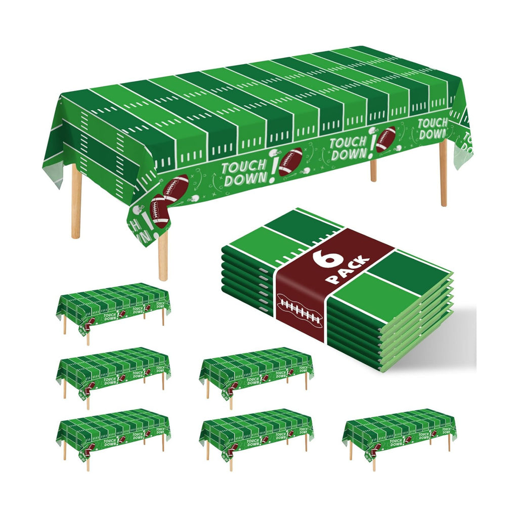 6 Pack Football Party Decorations Premium Football Disposable Plastic Tablecloth 54" x 108" Table Cloths for 6 to 8 Foot Tables Indoor or Outdoor Parties Decoration Supplies (Football Green)
