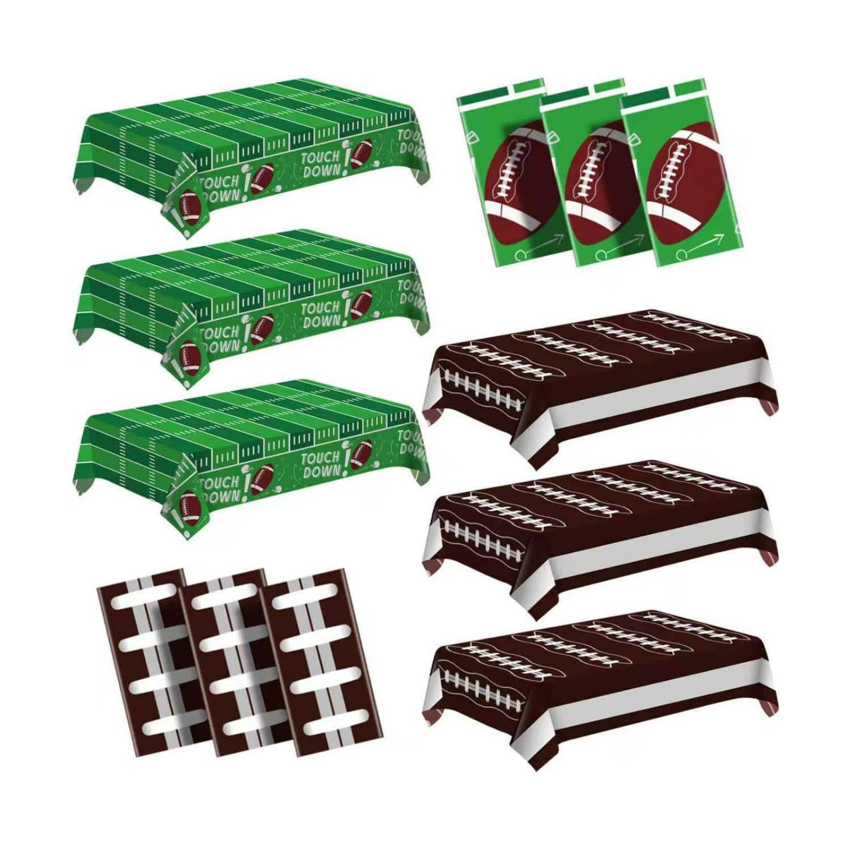 6 Pack Football Party Decorations Premium Disposable Plastic Tablecloth 54" x 108" Table Cloths Include 3 Green and 3 Brown for 6 to 8 Foot Tables Parties Decoration Supplies (Football Green Brown)