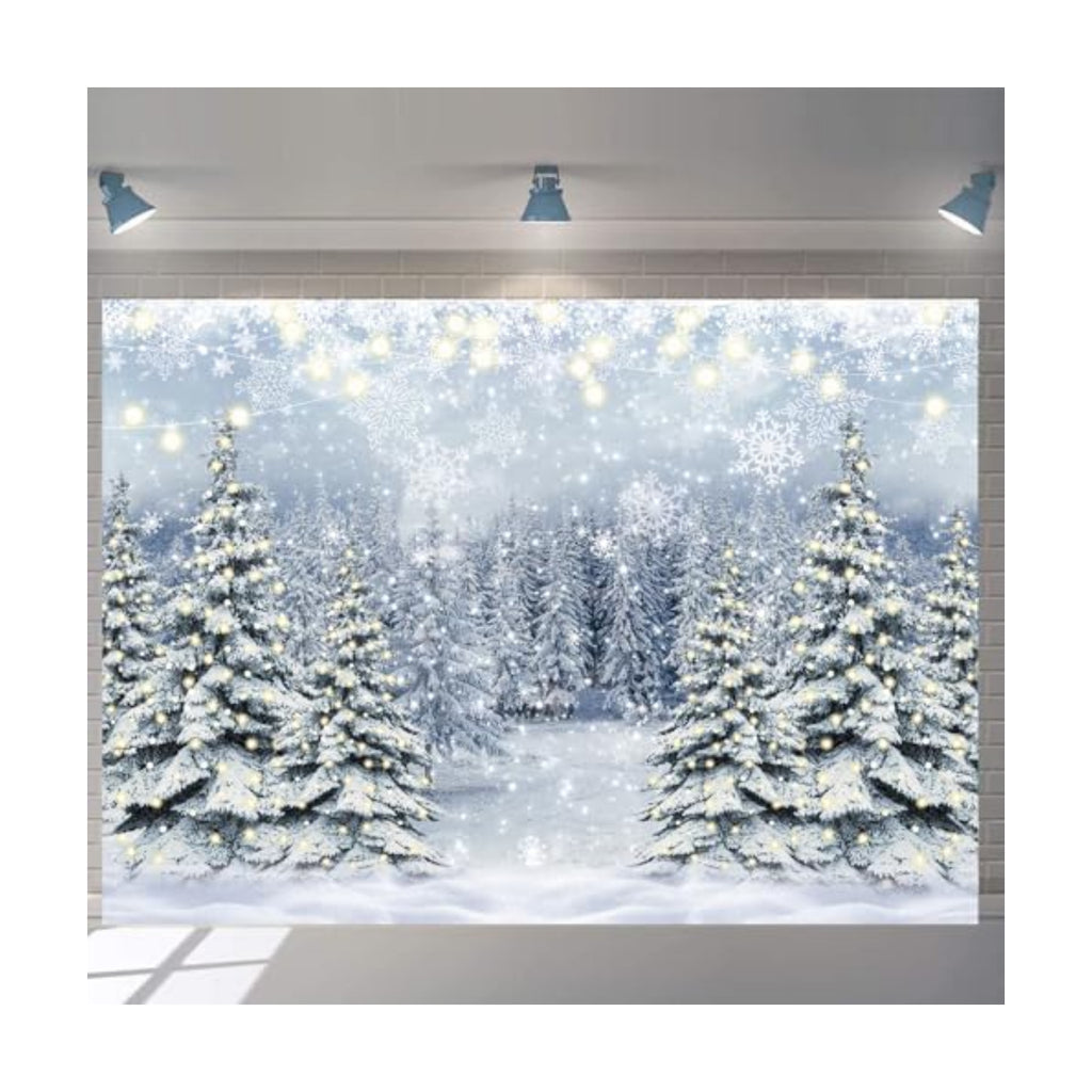 Winter Forest Photography Backdrop Glitter Snowy Pine Tree Scene Background