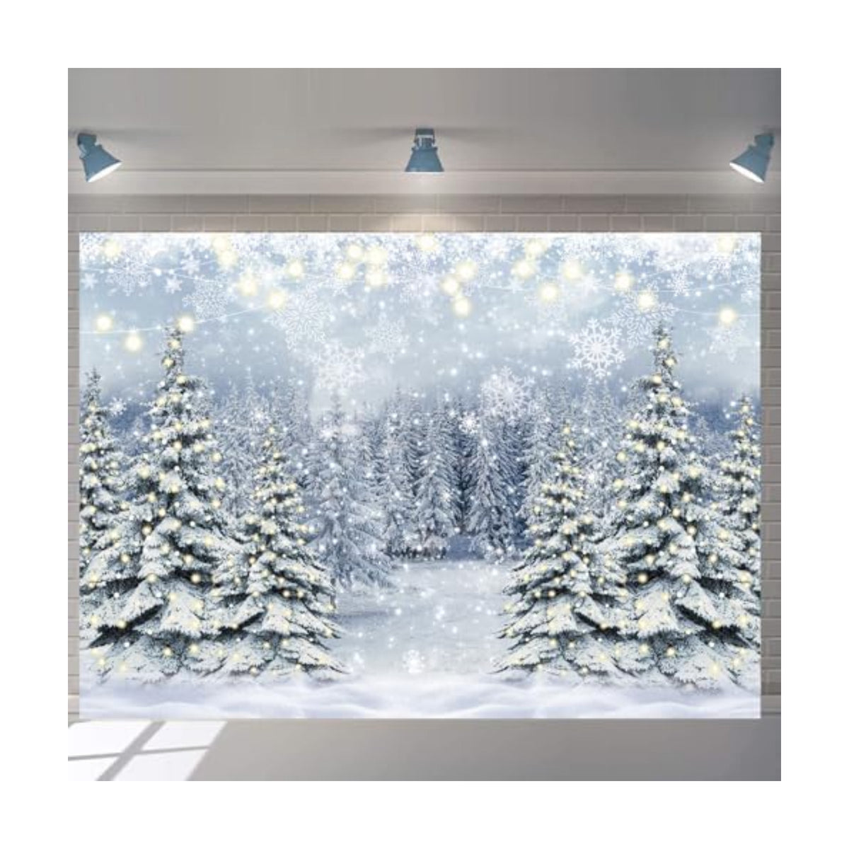 Winter Forest Photography Backdrop Glitter Snowy Pine Tree Scene Background