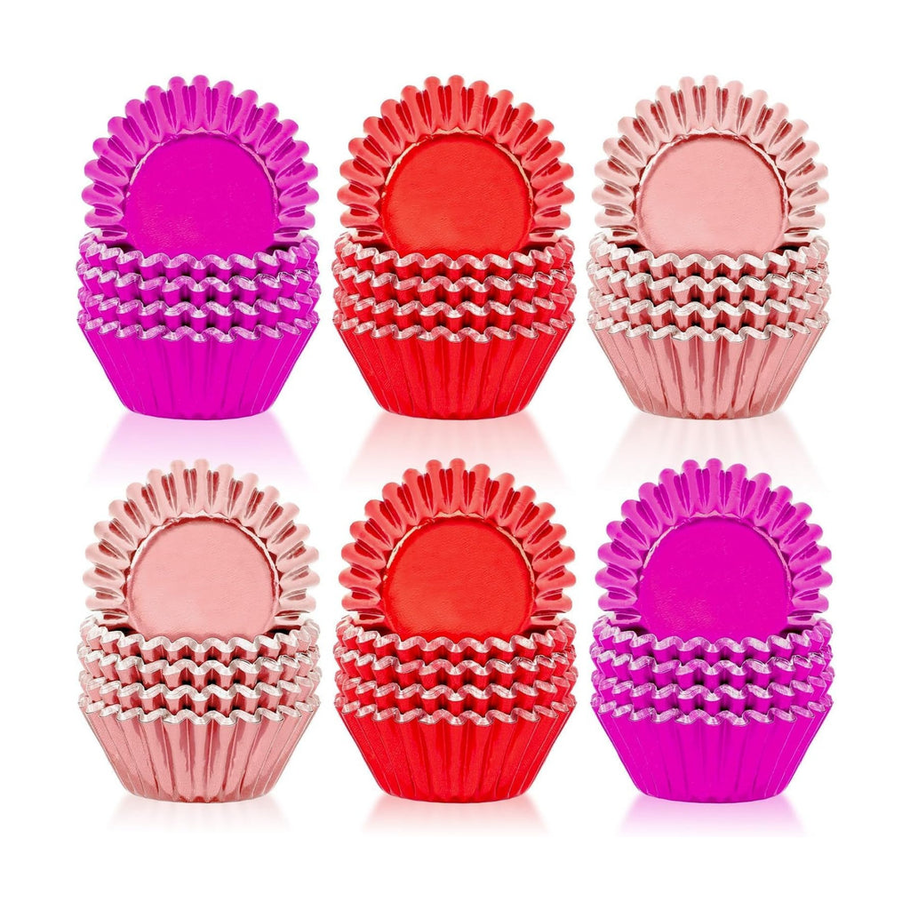 SANNIX 450Pcs Valentine's Day Foil Cupcake Liners Red Pink Cupcake Wrappers Foil Metallic Muffin Liners Baking Cups for Valentines Wedding Party Decorations Supplies