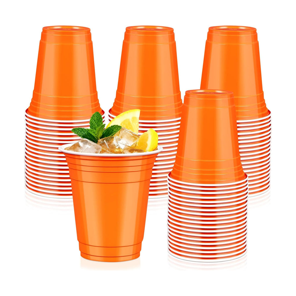 50 Pcs Orange Plastic Cups, 12 oz Disposable Cups for Party