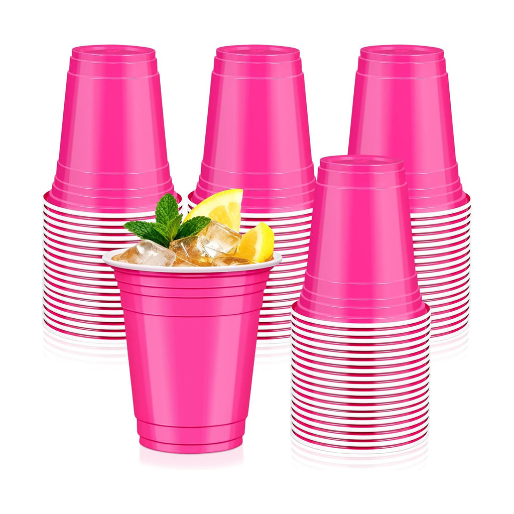 50 Pcs Hot Pink Plastic Cups, 12 oz Disposable Cups for Party
