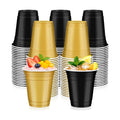 100 Pcs Gold and Black Plastic Cups, 12 oz Disposable Cups