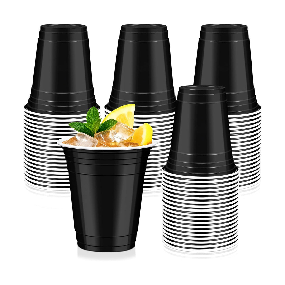 50 Pcs Black Plastic Cups, 12 oz Disposable Cups for Party