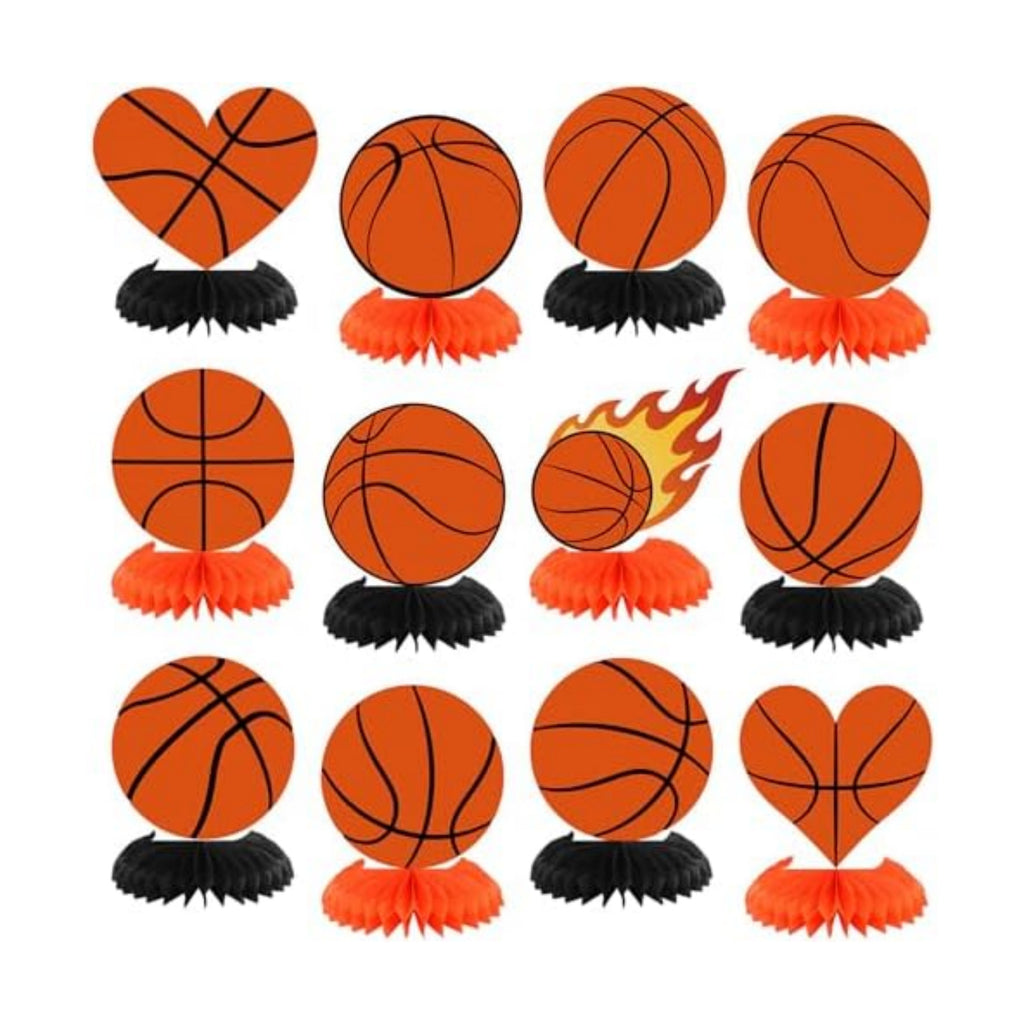 Yuntau 12 Pcs Basketball Party Decoration Honeycomb Centerpiece Basketball Table Topper Sports Table Decoration for Men Birthday Sports Theme Party Favors Supplies
