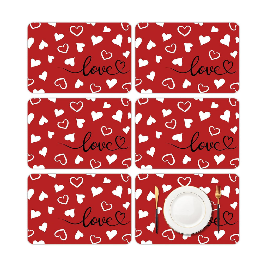 6 Set Valentine's Day Placemats, 11x16 Inch Red White Heart Love Plastic Placemats Valentine's Day Spring Holiday Table Mats for Wedding Party Festival Decor