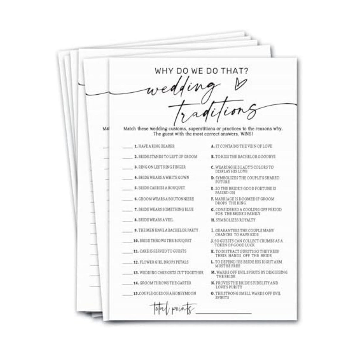 Bridal Shower Game Cards, Why Do We Do That Fun Icebreaker for Engagement Party Guests, 25 Cards with Answer Key, Minimalist White Wedding Shower Party Supplies - A08-3