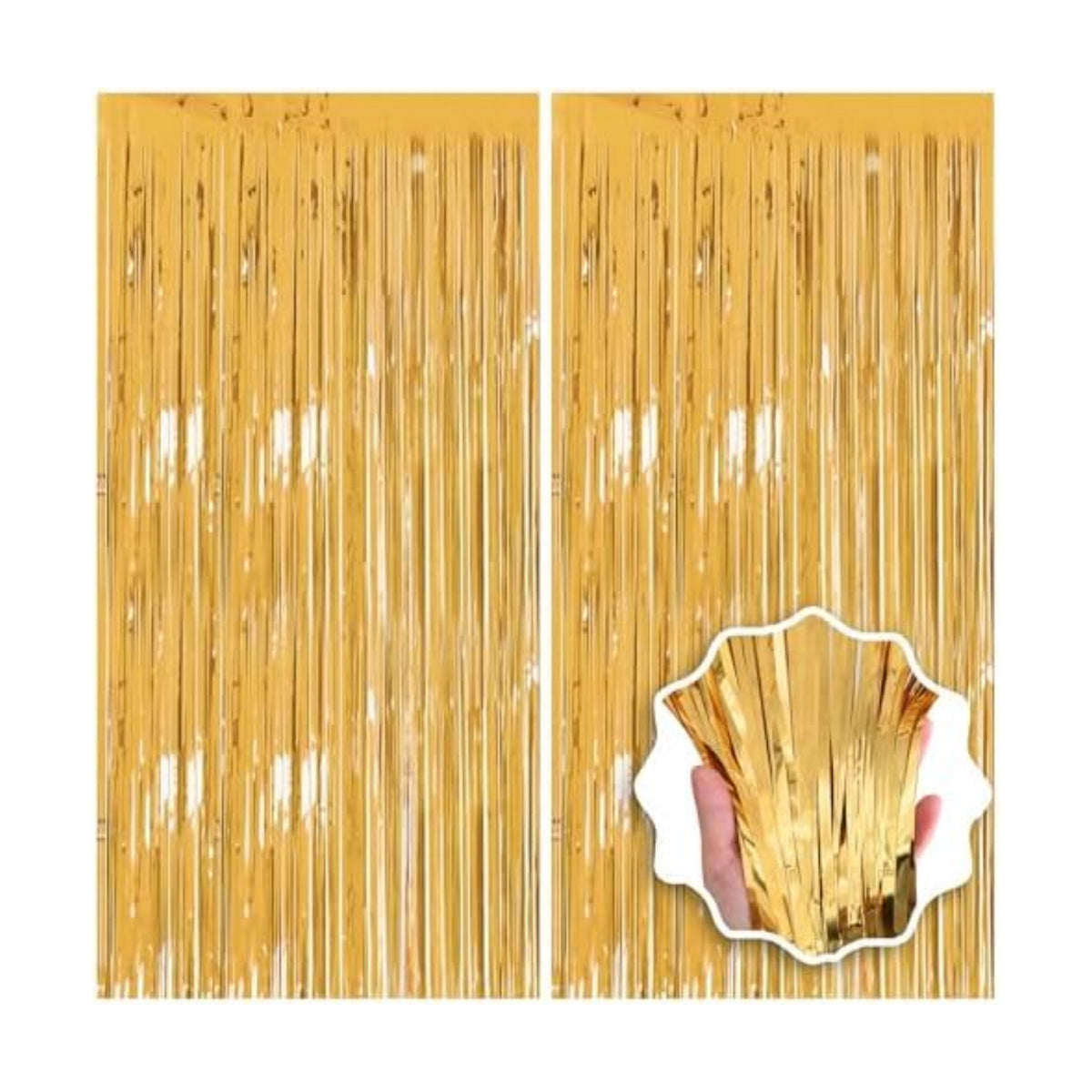 2 Pack 3.3x8.2 FT Gold Backdrop Birthday Decorations Foil Tinsel Curtain Gold Dooor Streamers Party Hanging Decorations Photo Booth Props for Birthday Graduation Bachelorette Christmas New Years Eve