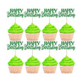 30 PCS Happy Birthday Cupcake Toppers Glitter Happy Birthday Cupcake Picks for Celebrating Anniversary Theme Christmas Party Cake Decorations Supplies Green