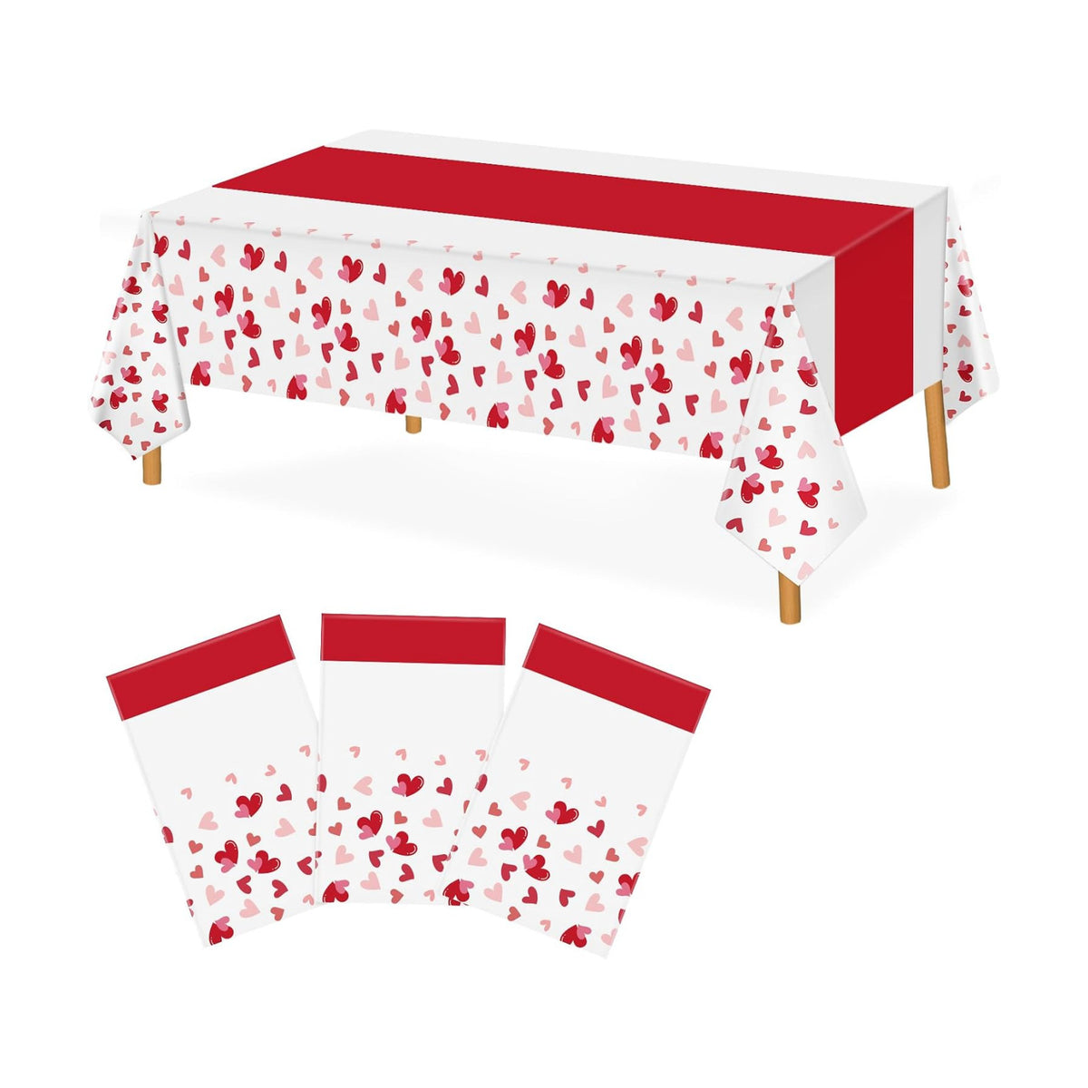 Hxezoc 3 Pack Valentines Day Tablecloths, 54 x 108 Inch Disposable Heart Plastic Table Cover for Girls Kids Valentines Birthday Baby Shower Party Decorations Outdoor Indoor Party Supplies