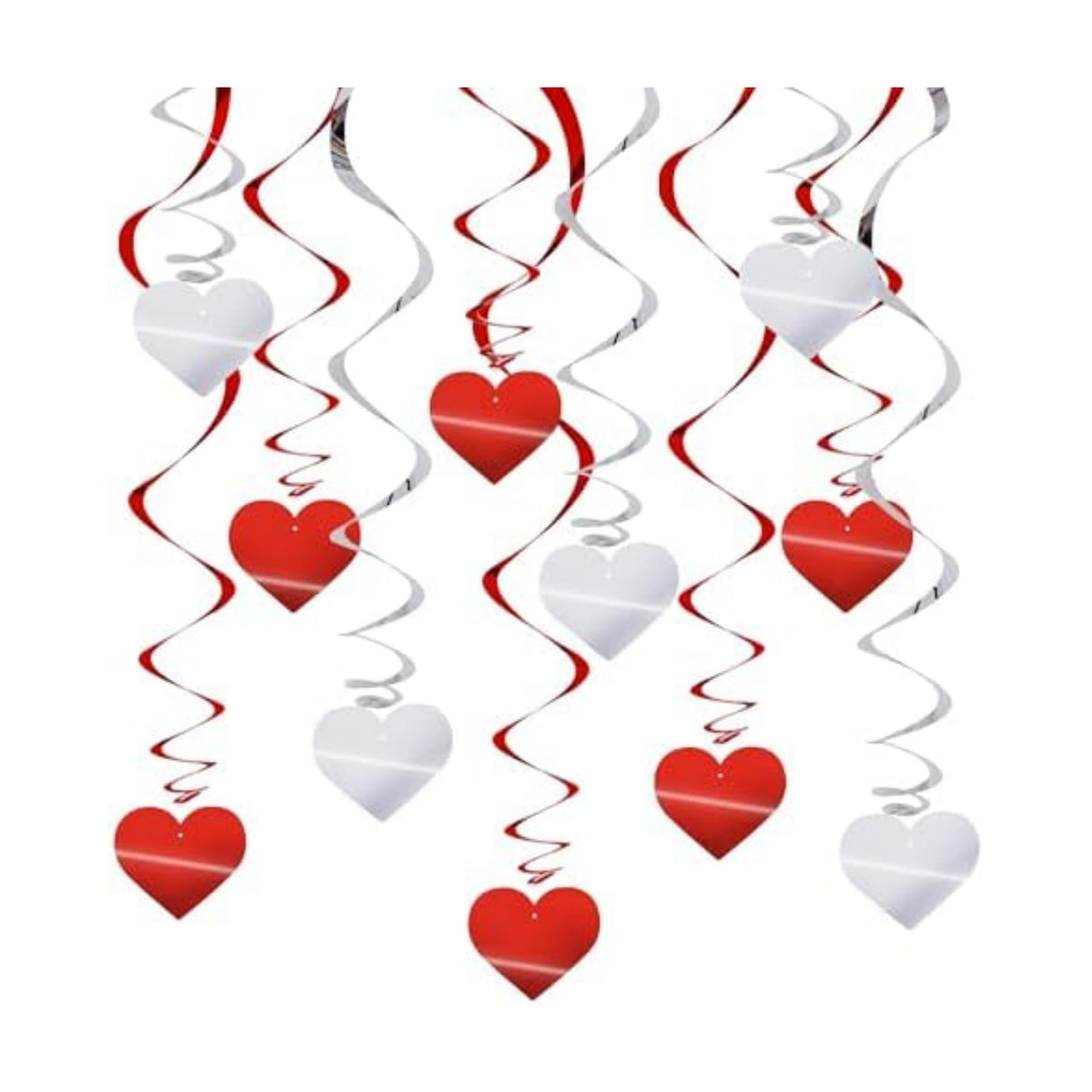 BEISHIDA Happy Valentine's Day Hanging Swirls Valentine's Decorations Red Silver Heart Hanging Ornament Wedding Anniversary Engagement Proposal Party Supplies Romantic Party Decorations Pack of 15