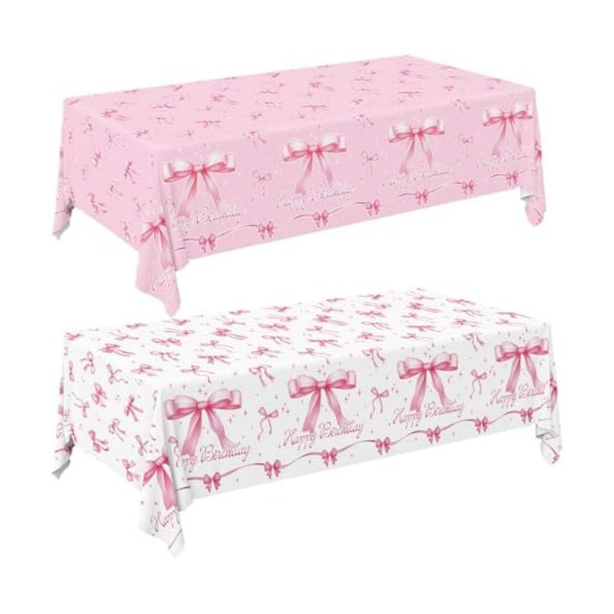 Gatherfun Pink Bow-Themed Party Supplies Set for Women: Happy Birthday & Bachelorette Decorations Combo - Includes 2 Disposable Tablecloths (54 x 108 inch) for Birthday & Tea Party Decorations
