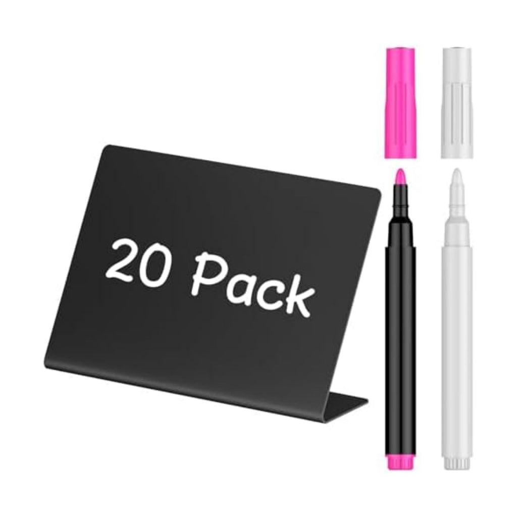 Uniclife 20 Pack Mini Chalkboard Signs for Food, Small Chalkboard Signs with Chalk Markers, Reusable Matte PVC Food Signs Food Labels for Party Buffet Wedding, Blackboard Place Cards Table Signs