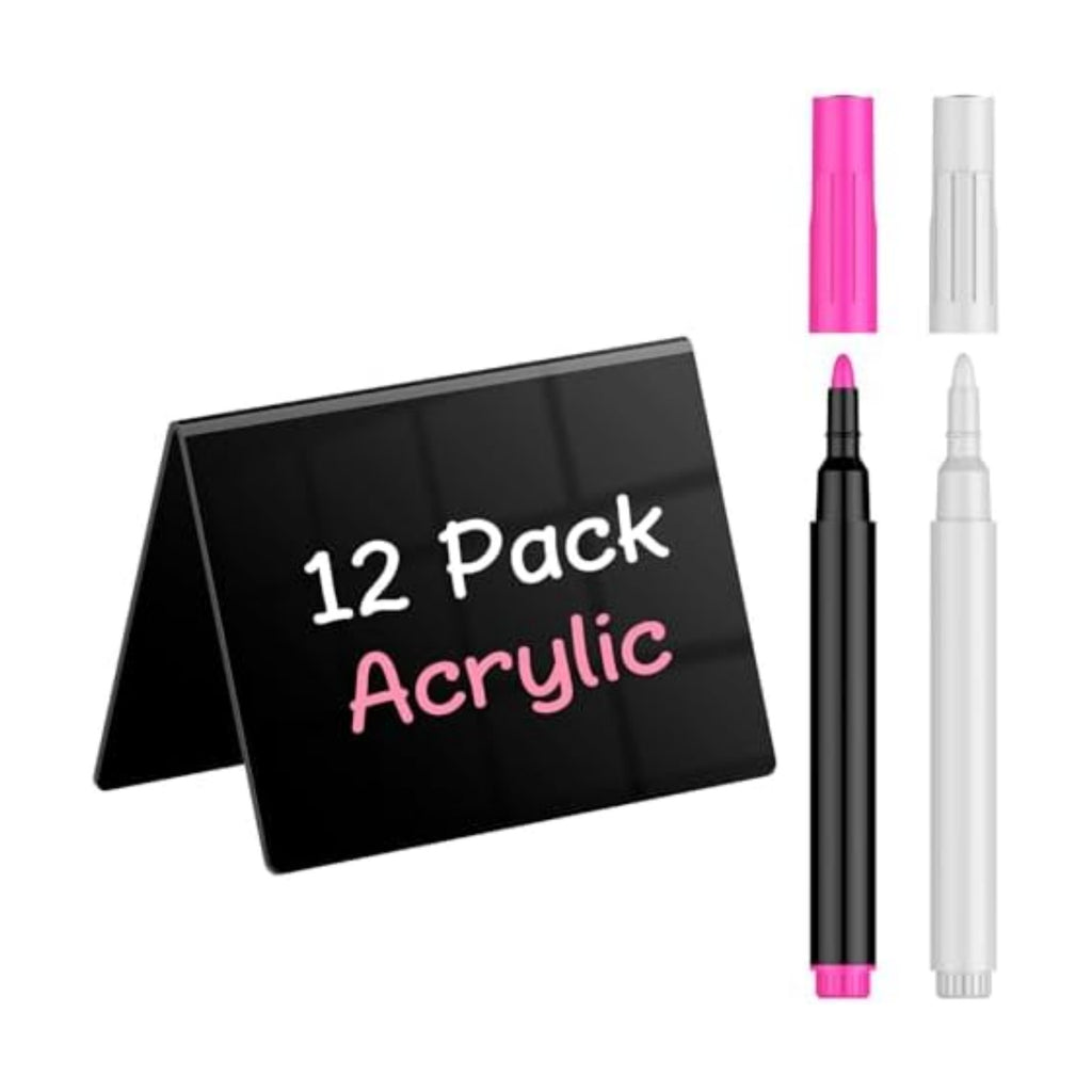 Uniclife 12 Pack Acrylic Mini Chalkboard Signs for Food, Small Chalkboard Signs with Chalk Markers, Reusable Glossy Food Signs Food Labels for Party Buffet Wedding, Blackboard Place Cards Table Signs