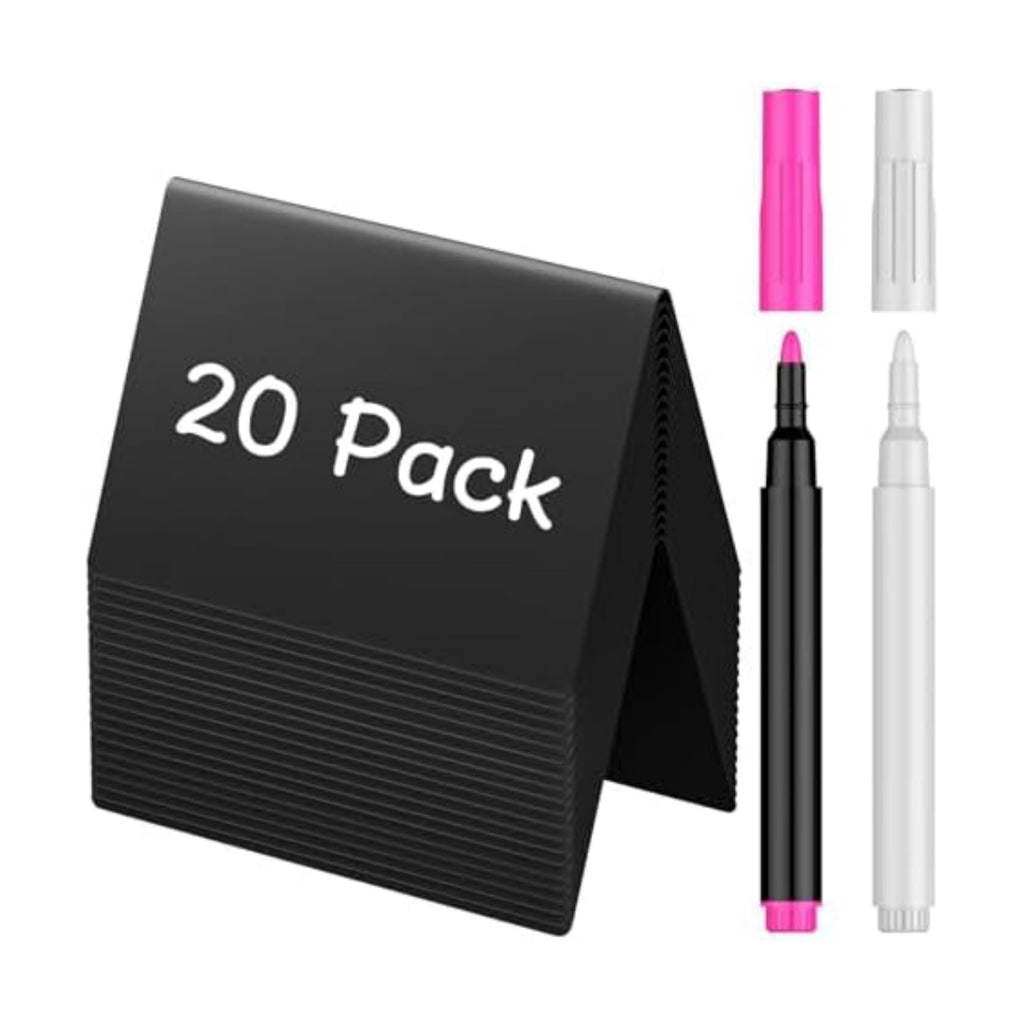Uniclife 20 Pack Mini Chalkboard Signs for Food, Small Chalkboard Signs with Chalk Markers, Reusable Matte PVC Food Signs Food Labels for Party Buffet Wedding, Blackboard Place Cards Table Signs