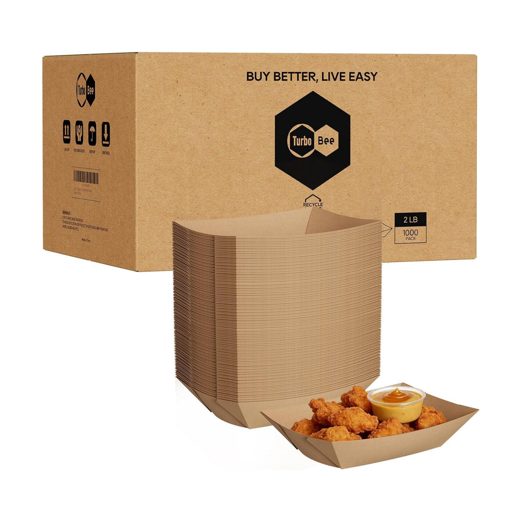 Disposable Paper Food Trays 2lb, 1000 Pack Bulk Brown Paper Boats - Heavy Duty Construction with Grease-Resistant Coating for Restaurants, Concessions, Delivery Pros