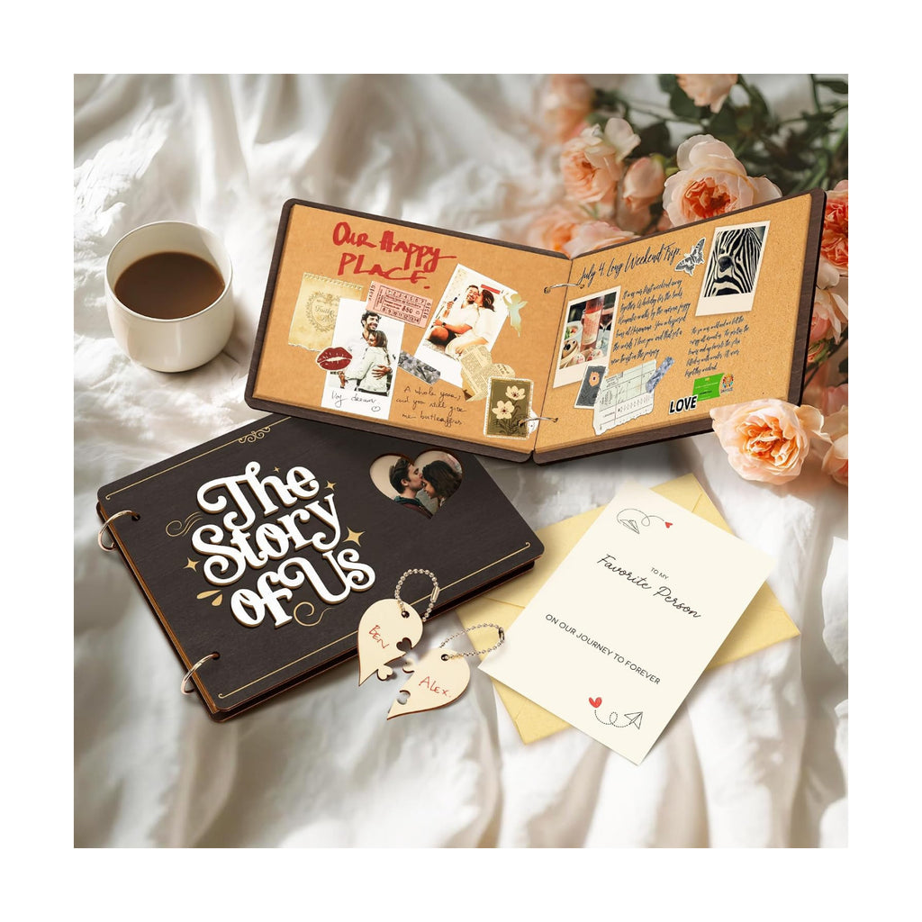 STOFINITY The Story of Us Scrapbook, Wood Cover Photo Album for Couples