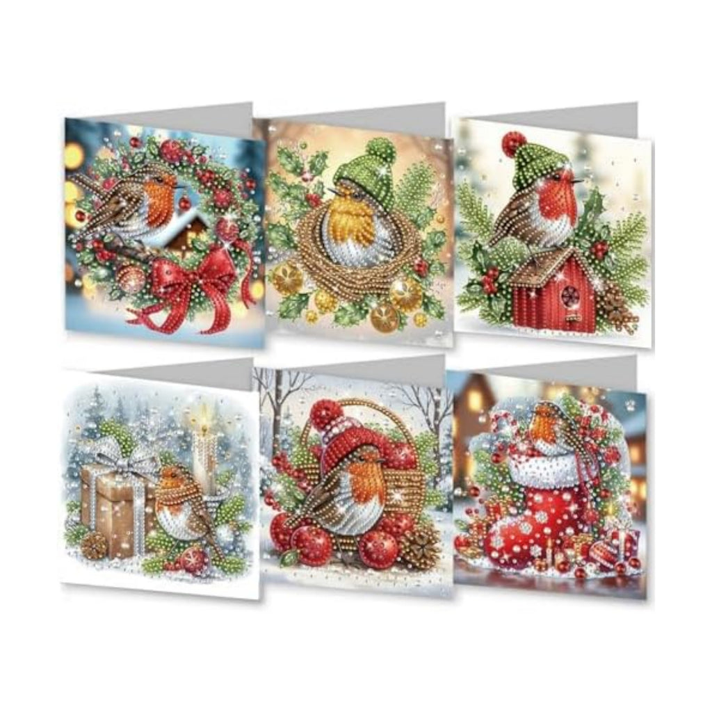 6Pcs Christmas Greeting Card DIY Diamond Art Painting Greeting Cards Blessing Folding Card Kit with White Envelopes Diamond Arts Crafts for Birthday Festival Gift-Bird02