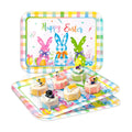 JarThenaAMCS 3Pcs Easter Serving Trays Reusable Serving Dishes Watercolor Pastel Plaid Rabbit Egg Platter for Spring Party Sharing Snacks Fruits Dessert, 13 x 10 Inch