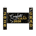 Class of 2026 Graduation Decorations, 3 Pcs Black Gold Congrats Grad Banner and Backdrop Set with 1 Photo Backdrop and 2 Hanging Banners for Indoor Outdoor Party Decor