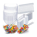 Vesici 48 Pcs 8 oz Clear Plastic Candy Bowls 24 Pcs with 12 Scoops and 12 Tongs Square Dessert Candy Bowl Buffet Containers Disposable Party Ice Cream Salad Dish for Serving Food Appetizers Supplies