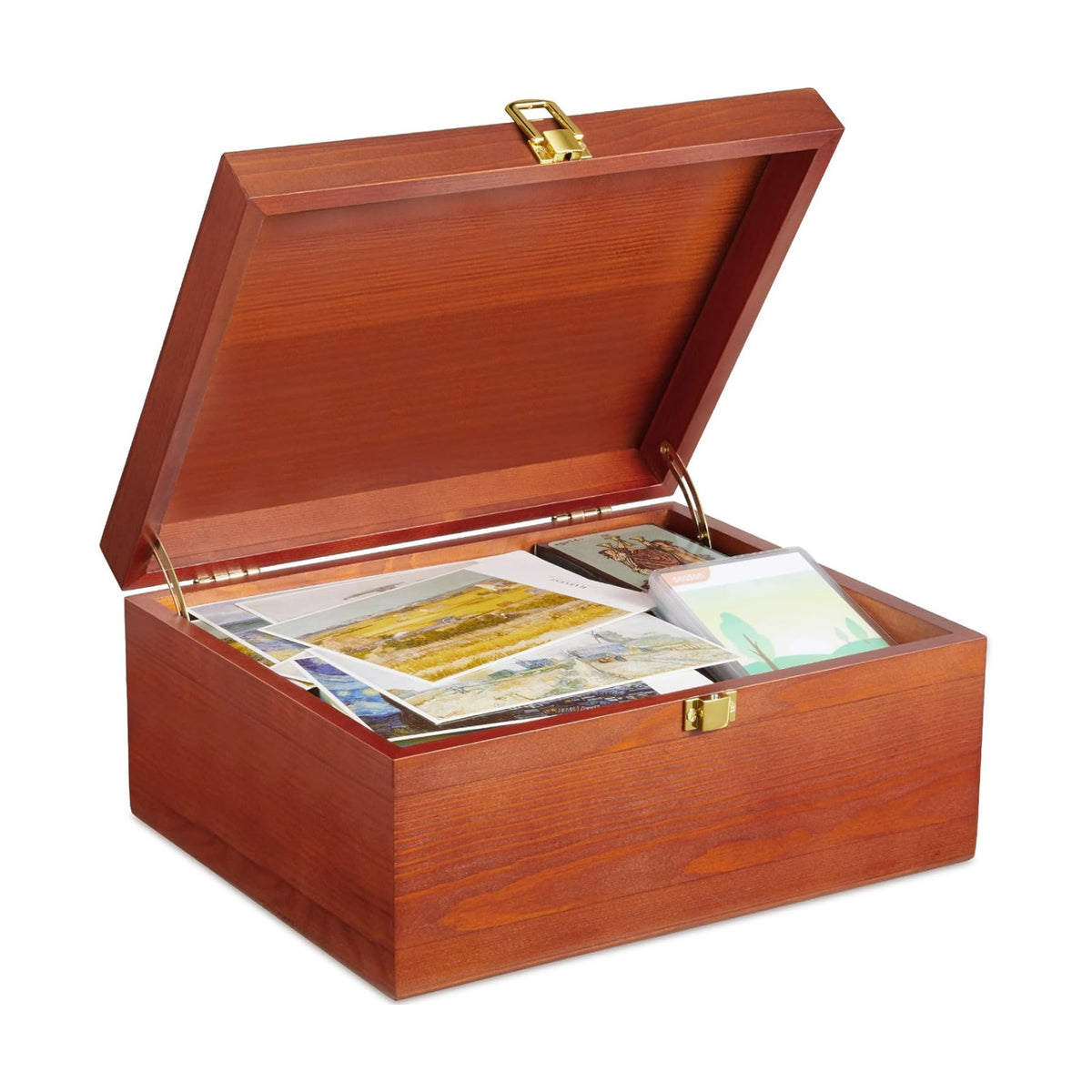 DRASTAR Wooden Keepsake Box, Large Storage Box with a Hinged Lid, Memory treasure box for Crafts and Photo Storage