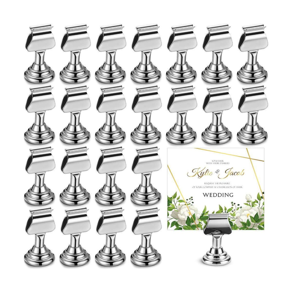 Kathfly 48 Pcs Wedding Table Number Holders Metal Silver Place Card Holder