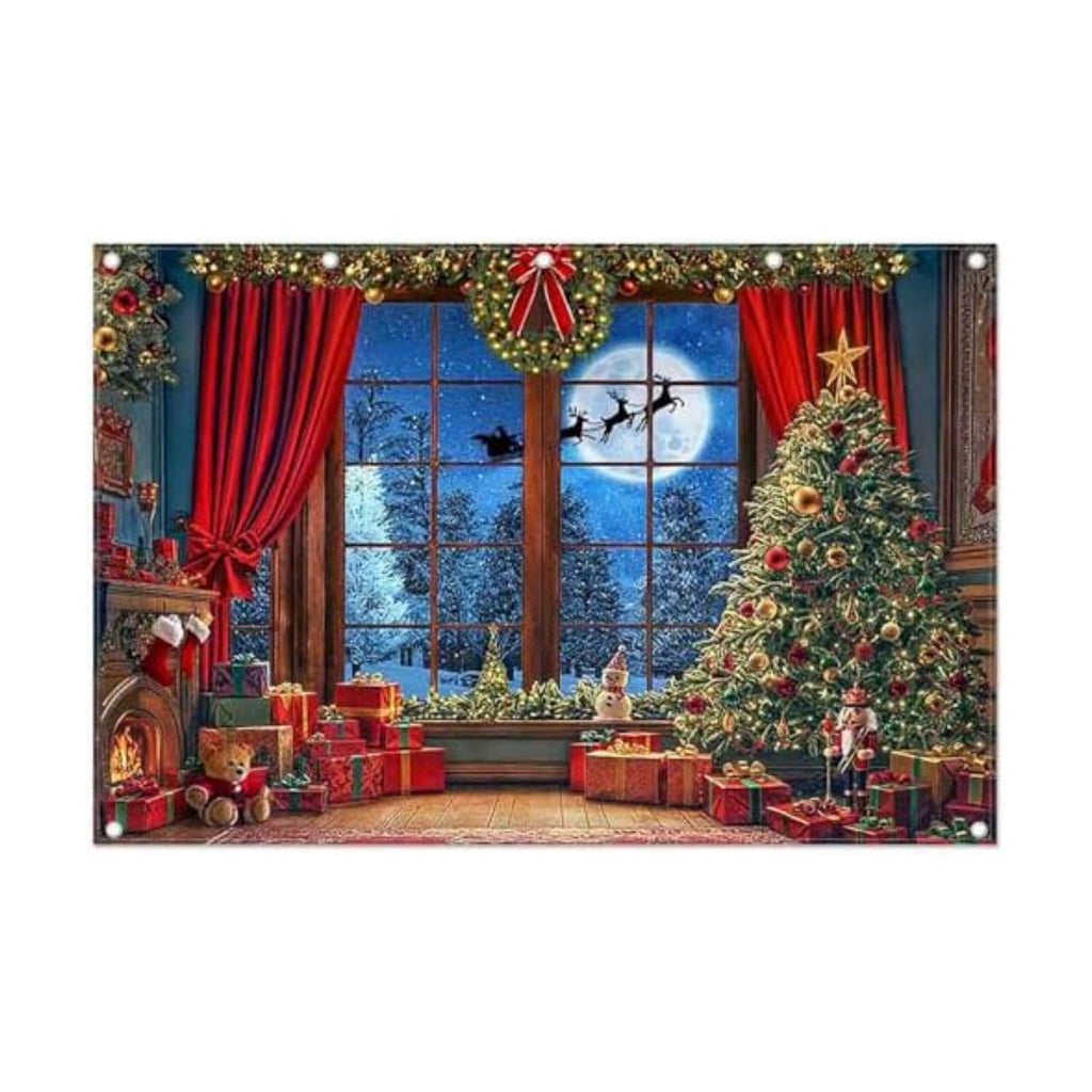 Fabric 12x8ft Christmas Window Photography Backdrop Winter Banner