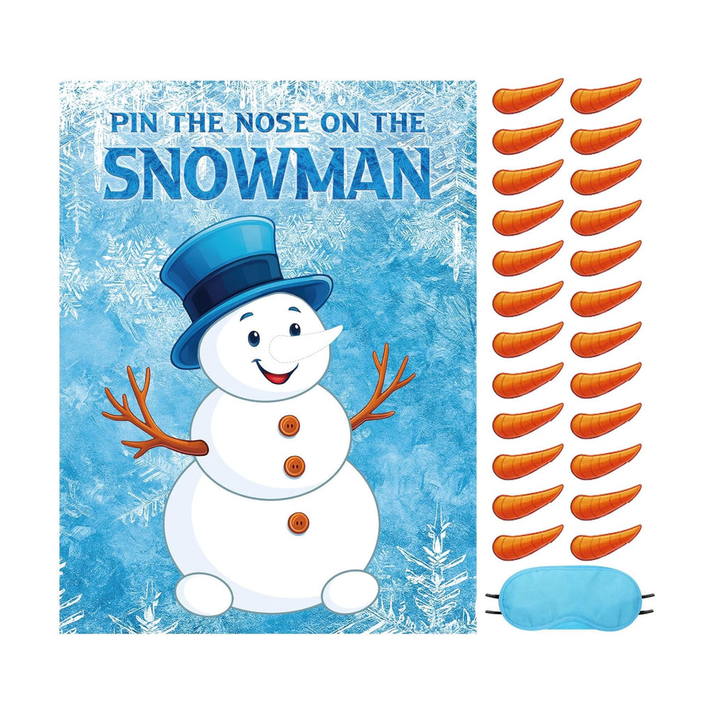 Faccito Pin The Nose on The Snowman Game, 24 Stickers 1 Blindfold