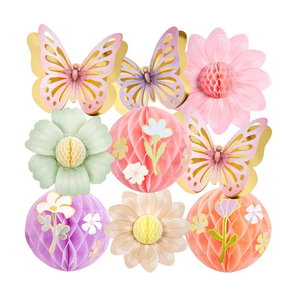 Paper Jazz Pastel Butterfly Decorations Hanging Paper Flowers Honeycomb Birthday for Fairy Party,Spring Theme Decor for Wildflower First Birthday,Tea,Garden Party,Classroom,Bulletin Board