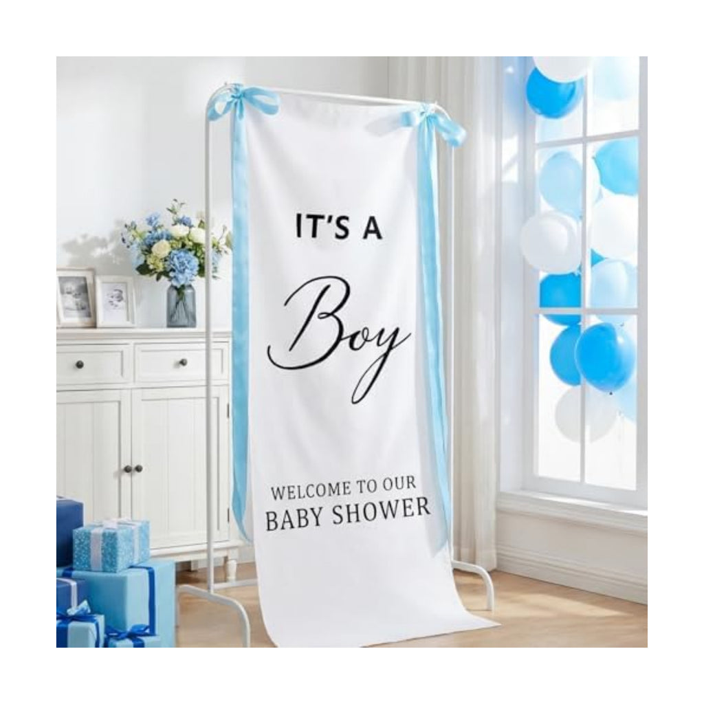 Oudain 60x24 Inch It's a Boy Banner Baby Shower Burlap Backdrop